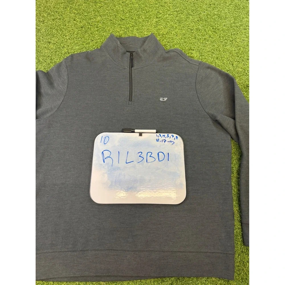 Vineyard Vines Mens XL Quarter Zip Pullover Sweater Dark Gray Heather Whale Logo